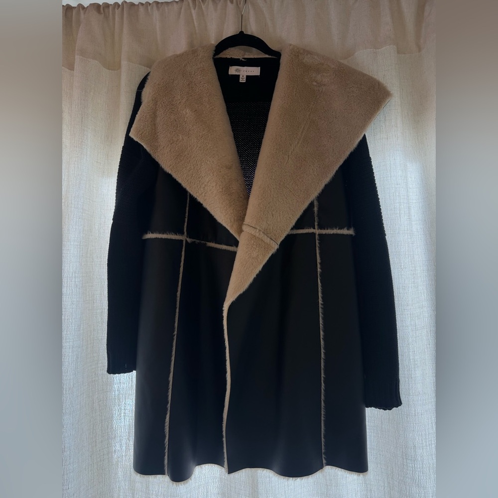 Faux Black leather and Cream Teddy Jacket
